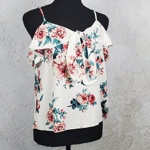 Off White, Floral Print, Spaghetti Strap Chiffon Shirt